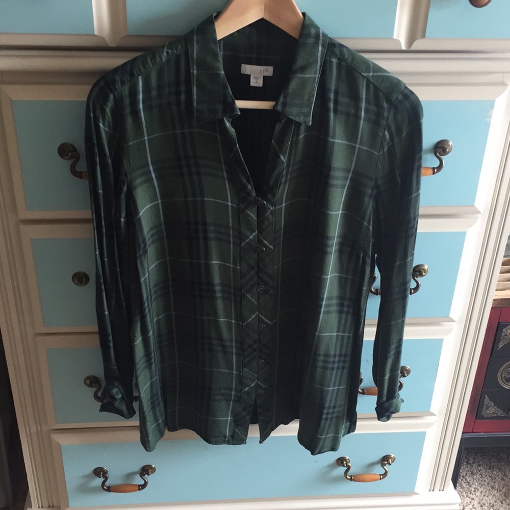 SOLD! Forest green and blue plaid button up